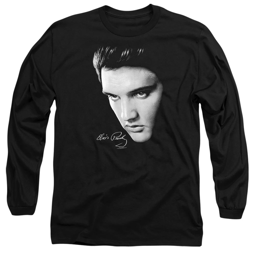 AN OFFCIALLY LICENSED ELVIS PRESLEY FACE MEN'S LONG SLEEVE T-SHIRT BLACK