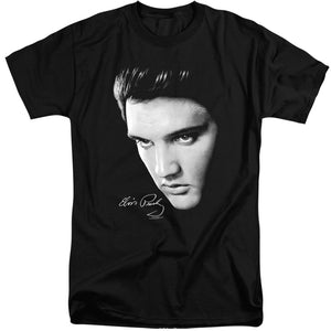 AN OFFCIALLY LICENSED ELVIS PRESLEY FACE MEN'S TALL FIT T-SHIRT BLACK