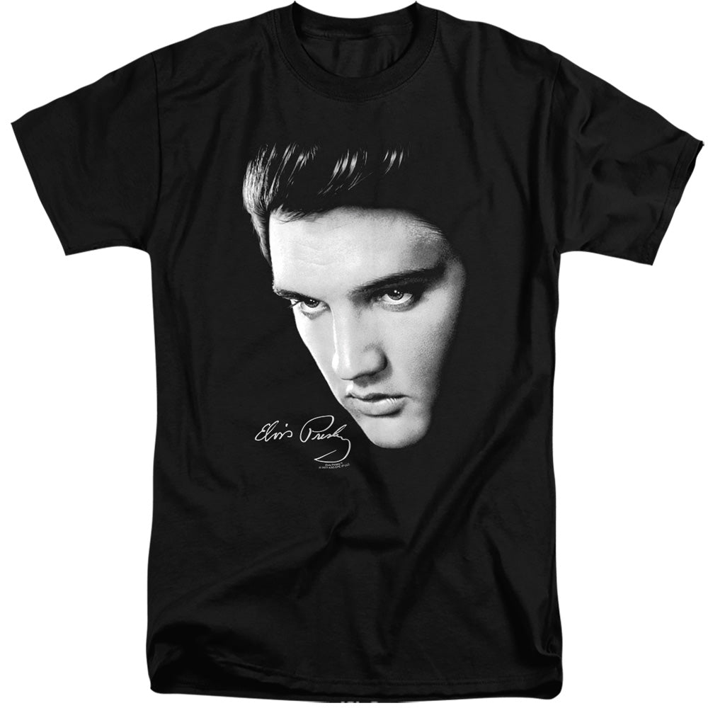 AN OFFCIALLY LICENSED ELVIS PRESLEY FACE MEN'S TALL FIT T-SHIRT BLACK