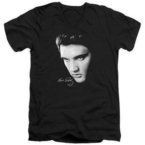 AN OFFCIALLY LICENSED ELVIS PRESLEY FACE MEN'S V-NECK T-SHIRT BLACK