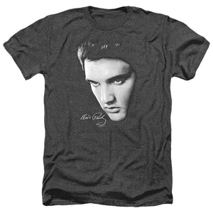 AN OFFCIALLY LICENSED ELVIS PRESLEY FACE MEN'S HEATHER T-SHIRT CHARCOAL