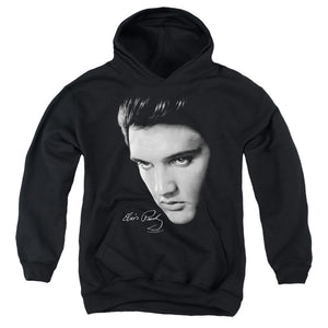 AN OFFCIALLY LICENSED ELVIS PRESLEY FACE YOUTH HOODIE BLACK