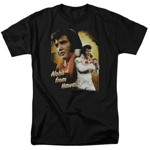 AN OFFCIALLY LICENSED ELVIS PRESLEY ALOHA MEN'S REGULAR FIT T-SHIRT BLACK