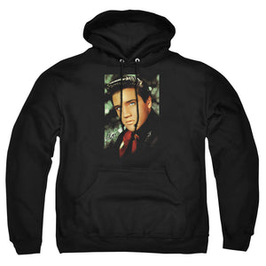 AN OFFCIALLY LICENSED ELVIS PRESLEY RED SCARF ADULT UNISEX PULLOVER HOODIE BLACK