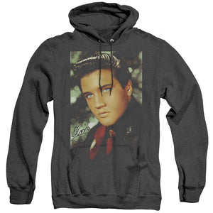 AN OFFCIALLY LICENSED ELVIS PRESLEY RED SCARF ADULT UNISEX HEATHER PULLOVER HOODIE BLACK