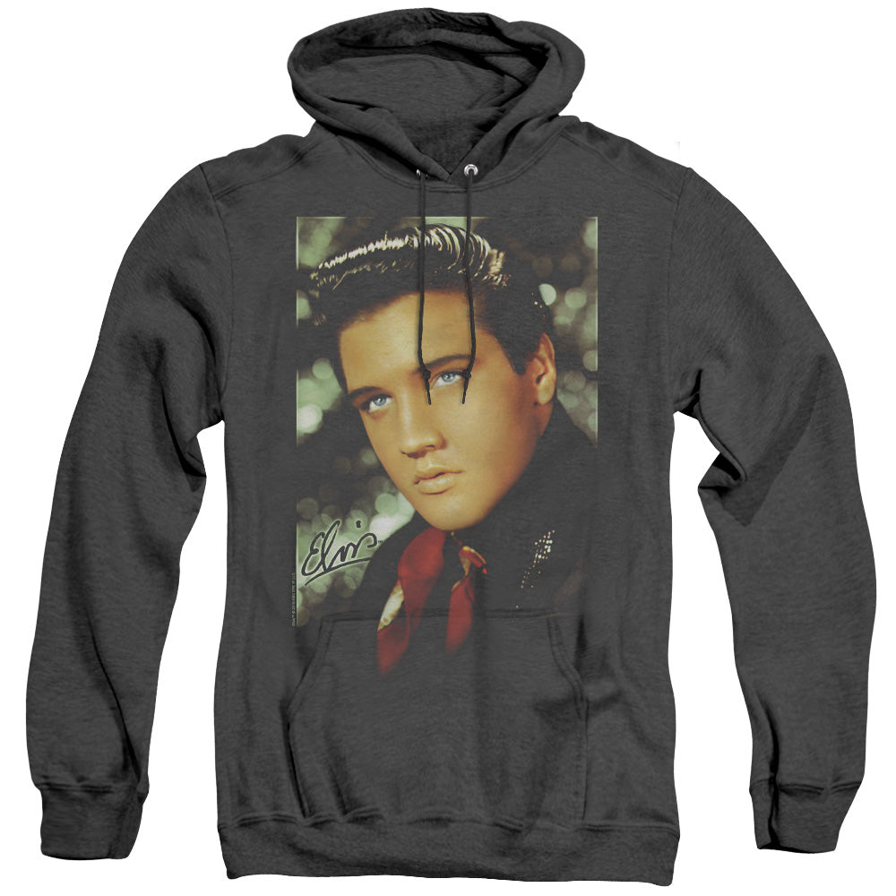AN OFFCIALLY LICENSED ELVIS PRESLEY RED SCARF ADULT UNISEX HEATHER PULLOVER HOODIE BLACK