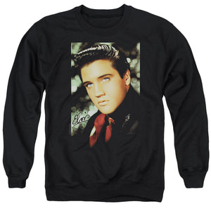 AN OFFCIALLY LICENSED ELVIS PRESLEY RED SCARF ADULT UNISEX CREWNECK SWEATSHIRT BLACK