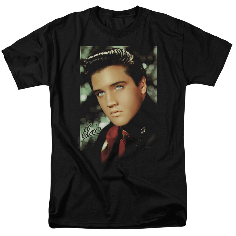 AN OFFCIALLY LICENSED ELVIS PRESLEY RED SCARF MEN'S REGULAR FIT T-SHIRT BLACK