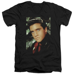 AN OFFCIALLY LICENSED ELVIS PRESLEY RED SCARF MEN'S V-NECK T-SHIRT BLACK