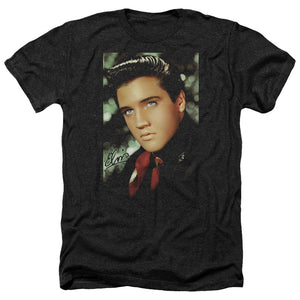 AN OFFCIALLY LICENSED ELVIS PRESLEY RED SCARF MEN'S HEATHER T-SHIRT CHARCOAL