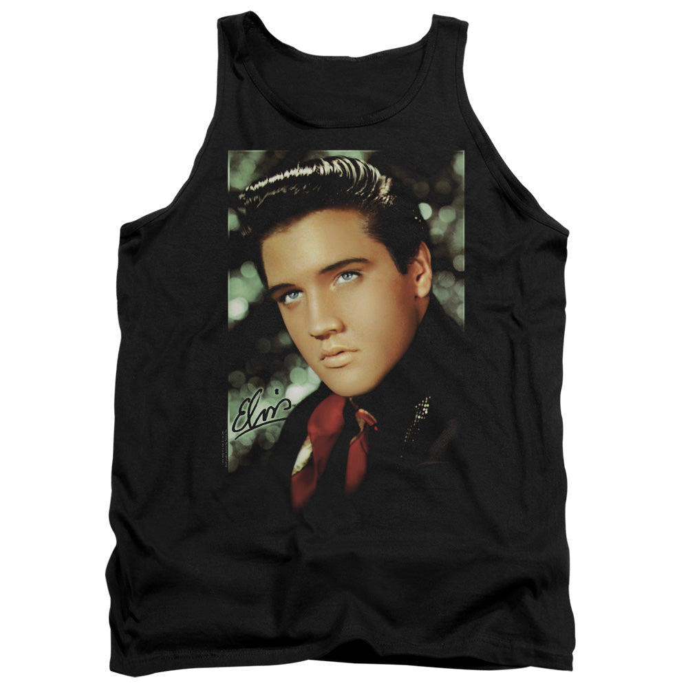 AN OFFCIALLY LICENSED ELVIS PRESLEY RED SCARF ADULT UNISEX TANK TOP BLACK