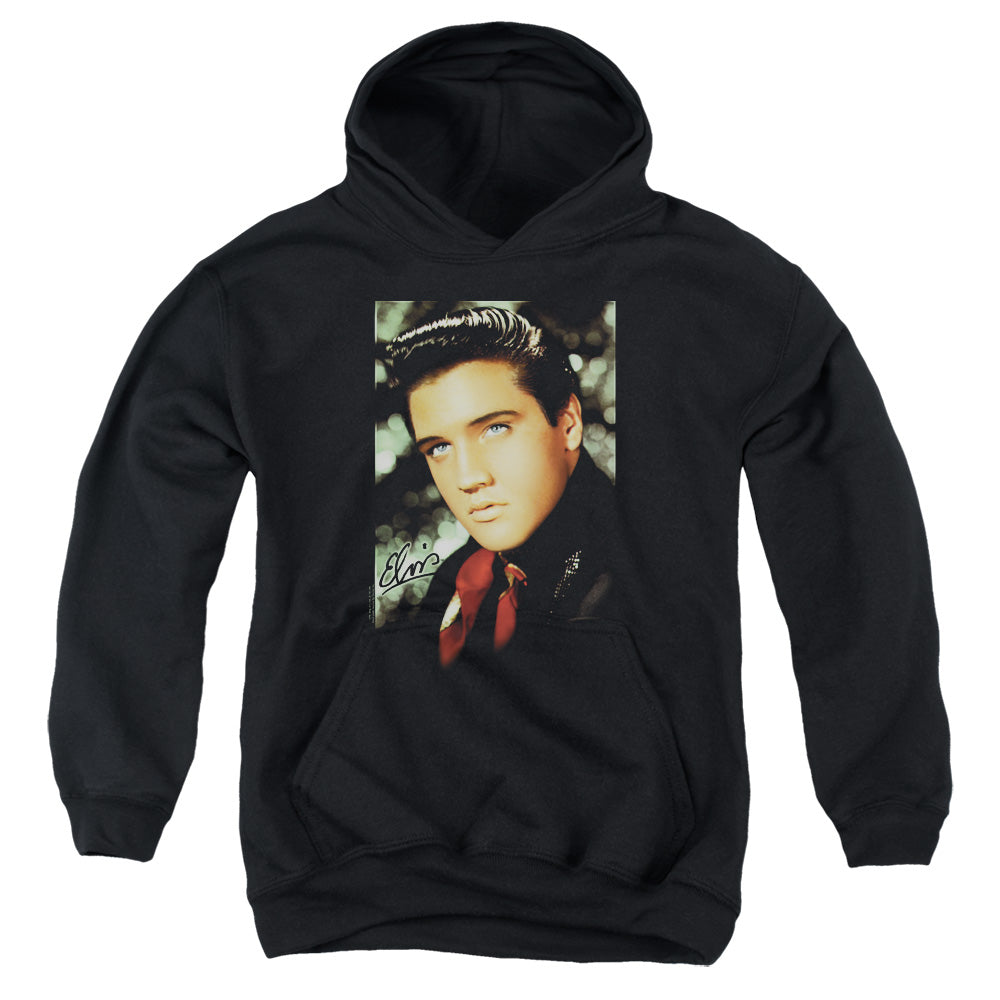 AN OFFCIALLY LICENSED ELVIS PRESLEY RED SCARF YOUTH HOODIE BLACK