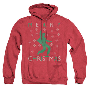 AN OFFCIALLY LICENSED ELVIS DANCING UGLY CHRISTMAS ADULT UNISEX HEATHER PULLOVER HOODIE RED