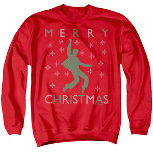AN OFFCIALLY LICENSED ELVIS DANCING UGLY CHRISTMAS ADULT UNISEX CREWNECK SWEATSHIRT RED