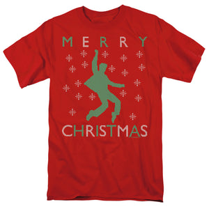 AN OFFCIALLY LICENSED ELVIS DANCING UGLY CHRISTMAS MEN'S REGULAR FIT T-SHIRT RED