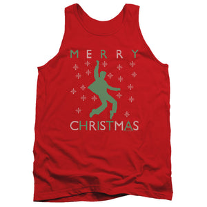 AN OFFCIALLY LICENSED ELVIS DANCING UGLY CHRISTMAS ADULT UNISEX TANK TOP RED