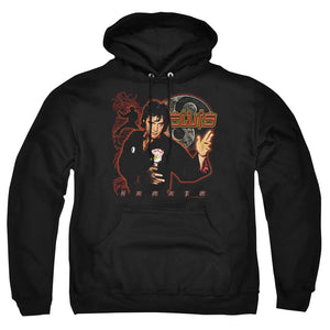 AN OFFCIALLY LICENSED ELVIS PRESLEY KARATE ADULT UNISEX PULLOVER HOODIE BLACK