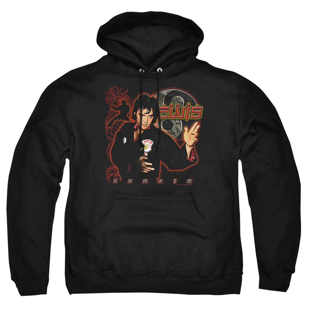 AN OFFCIALLY LICENSED ELVIS PRESLEY KARATE ADULT UNISEX PULLOVER HOODIE BLACK