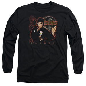 AN OFFCIALLY LICENSED ELVIS PRESLEY KARATE MEN'S LONG SLEEVE T-SHIRT BLACK