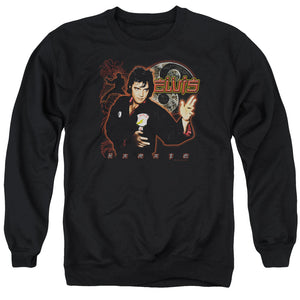 AN OFFCIALLY LICENSED ELVIS PRESLEY KARATE ADULT UNISEX CREWNECK SWEATSHIRT BLACK