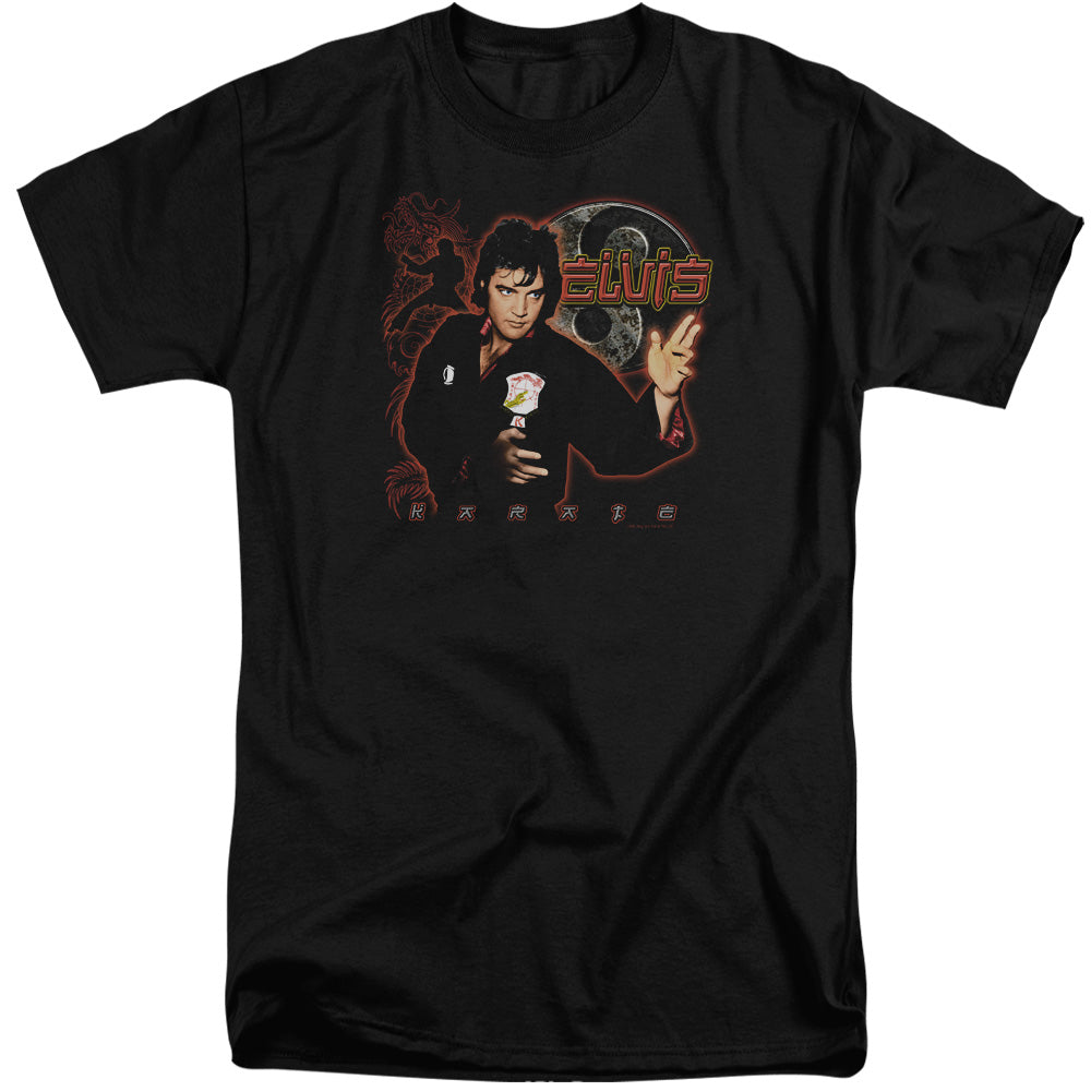 AN OFFCIALLY LICENSED ELVIS PRESLEY KARATE MEN'S TALL FIT T-SHIRT BLACK