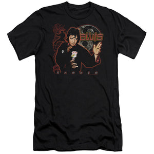 AN OFFCIALLY LICENSED ELVIS PRESLEY KARATE MEN'S PREMIUM SLIM FIT T-SHIRT BLACK