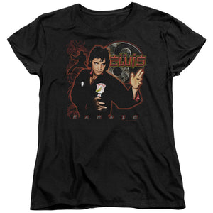 AN OFFCIALLY LICENSED ELVIS PRESLEY KARATE WOMEN'S REGULAR FIT T-SHIRT BLACK