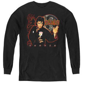 AN OFFCIALLY LICENSED ELVIS PRESLEY KARATE YOUTH LONG SLEEVE T-SHIRT BLACK