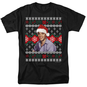 AN OFFCIALLY LICENSED ELVIS UGLY CHRISTMAS SWEATER MEN'S REGULAR FIT T-SHIRT BLACK