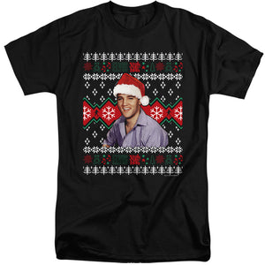 AN OFFCIALLY LICENSED ELVIS UGLY CHRISTMAS SWEATER MEN'S TALL FIT T-SHIRT BLACK