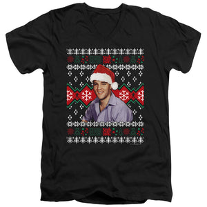 AN OFFCIALLY LICENSED ELVIS UGLY CHRISTMAS SWEATER MEN'S V-NECK T-SHIRT BLACK