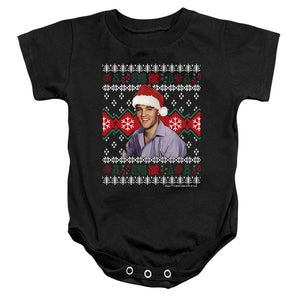 AN OFFCIALLY LICENSED ELVIS UGLY CHRISTMAS SWEATER BABY BODYSUIT BLACK
