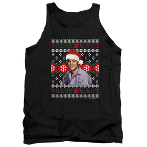 AN OFFCIALLY LICENSED ELVIS UGLY CHRISTMAS SWEATER ADULT UNISEX TANK TOP BLACK