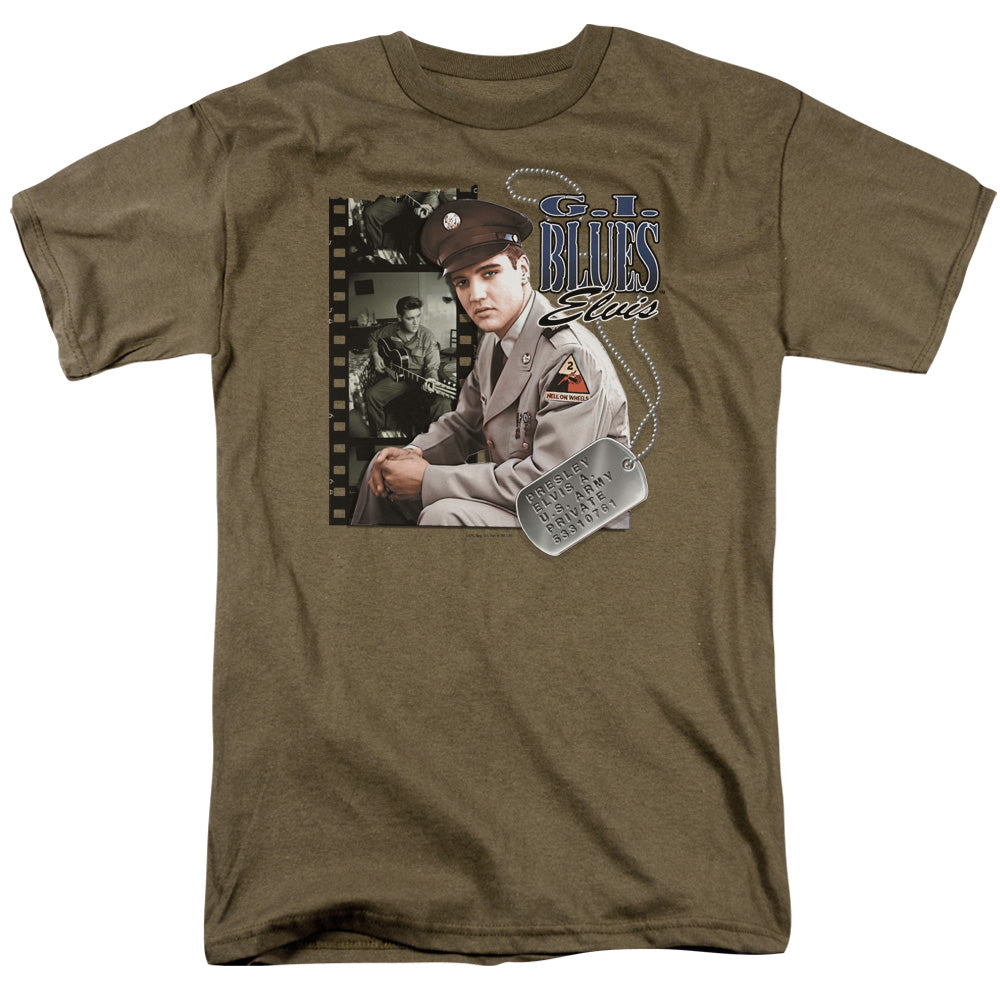 AN OFFCIALLY LICENSED ELVIS PRESLEY GI BLUES MEN'S REGULAR FIT T-SHIRT SAFARI GREEN