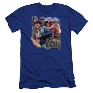 AN OFFCIALLY LICENSED ELVIS PRESLEY RANCH MEN'S PREMIUM SLIM FIT T-SHIRT ROYAL