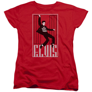 AN OFFCIALLY LICENSED ELVIS PRESLEY ONE JAILHOUSE WOMEN'S REGULAR FIT T-SHIRT RED