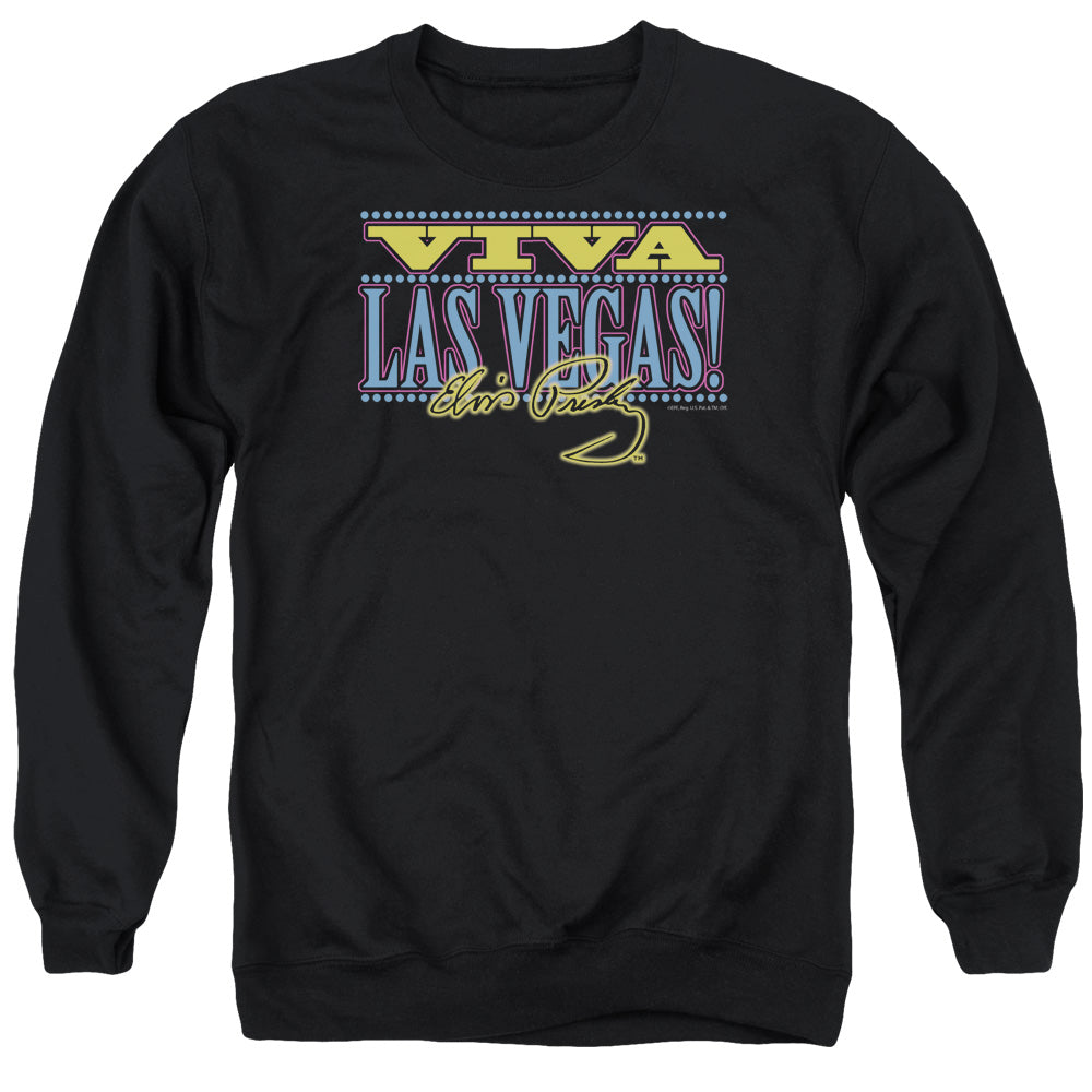 AN OFFCIALLY LICENSED ELVIS PRESLEY VIVA LAS VEGAS ADULT UNISEX CREWNECK SWEATSHIRT BLACK