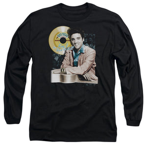 AN OFFCIALLY LICENSED ELVIS PRESLEY GOLD RECORD MEN'S LONG SLEEVE T-SHIRT BLACK