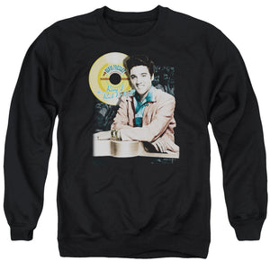 AN OFFCIALLY LICENSED ELVIS PRESLEY GOLD RECORD ADULT UNISEX CREWNECK SWEATSHIRT BLACK