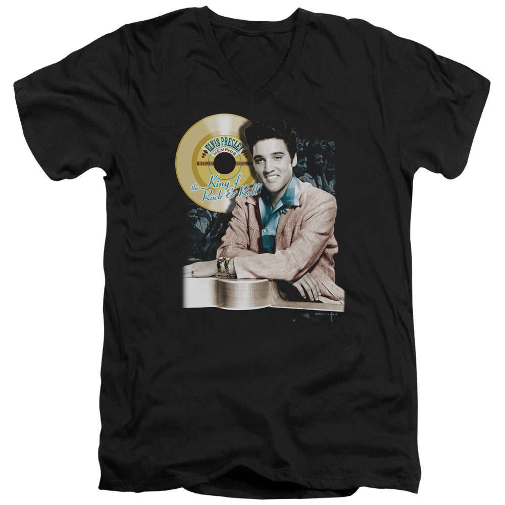 AN OFFCIALLY LICENSED ELVIS PRESLEY GOLD RECORD MEN'S V-NECK T-SHIRT BLACK