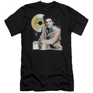 AN OFFCIALLY LICENSED ELVIS PRESLEY GOLD RECORD MEN'S PREMIUM SLIM FIT T-SHIRT BLACK