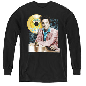 AN OFFCIALLY LICENSED ELVIS PRESLEY GOLD RECORD YOUTH LONG SLEEVE T-SHIRT BLACK