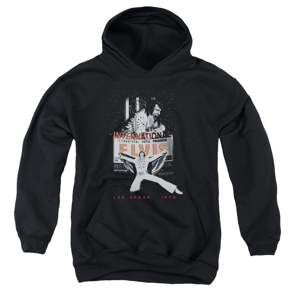 AN OFFCIALLY LICENSED ELVIS PRESLEY LAS VEGAS YOUTH HOODIE BLACK