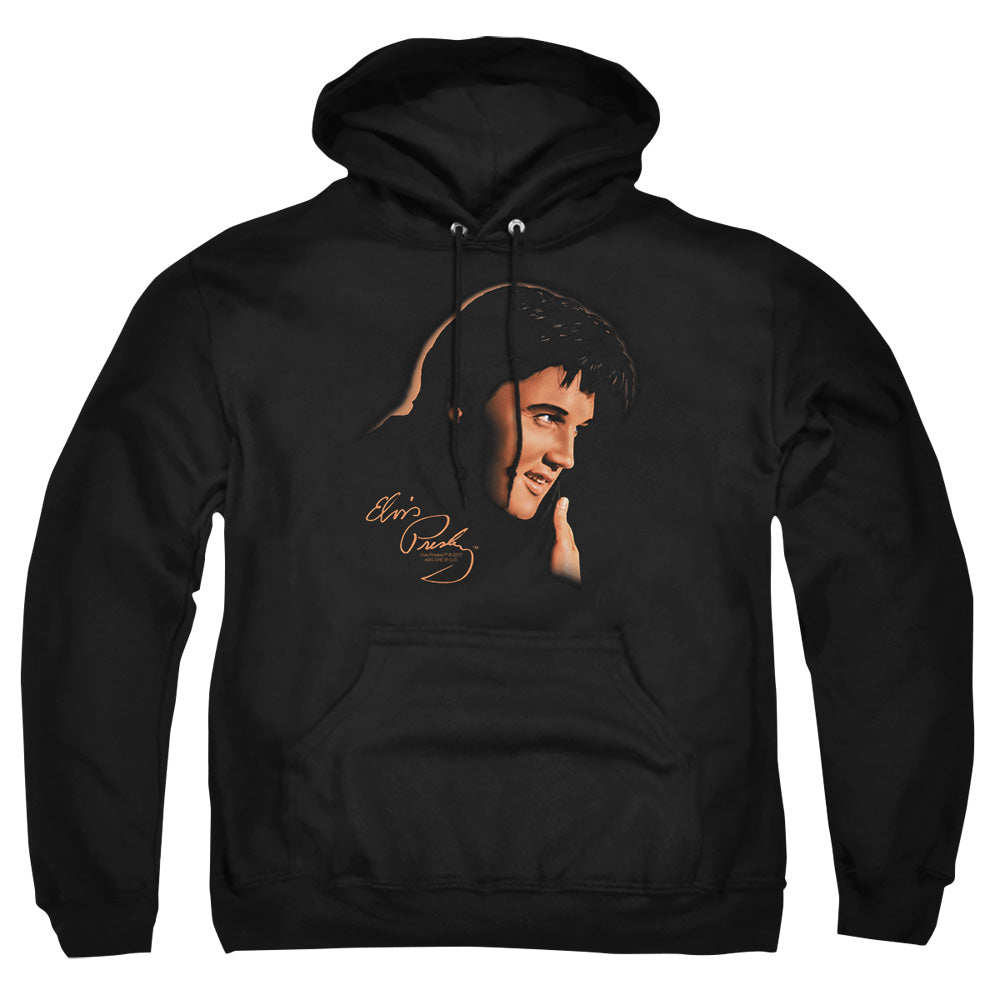 AN OFFCIALLY LICENSED ELVIS PRESLEY WARM PORTRAIT ADULT UNISEX PULLOVER HOODIE BLACK