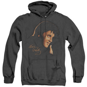 AN OFFCIALLY LICENSED ELVIS PRESLEY WARM PORTRAIT ADULT UNISEX HEATHER PULLOVER HOODIE BLACK