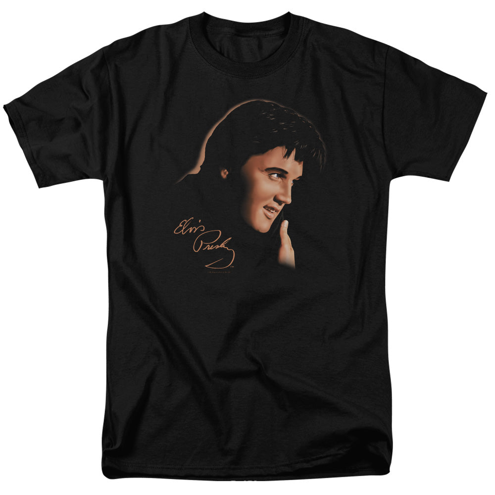 AN OFFCIALLY LICENSED ELVIS PRESLEY WARM PORTRAIT MEN'S REGULAR FIT T-SHIRT BLACK