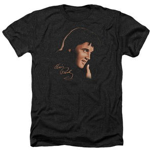 AN OFFCIALLY LICENSED ELVIS PRESLEY WARM PORTRAIT MEN'S HEATHER T-SHIRT CHARCOAL