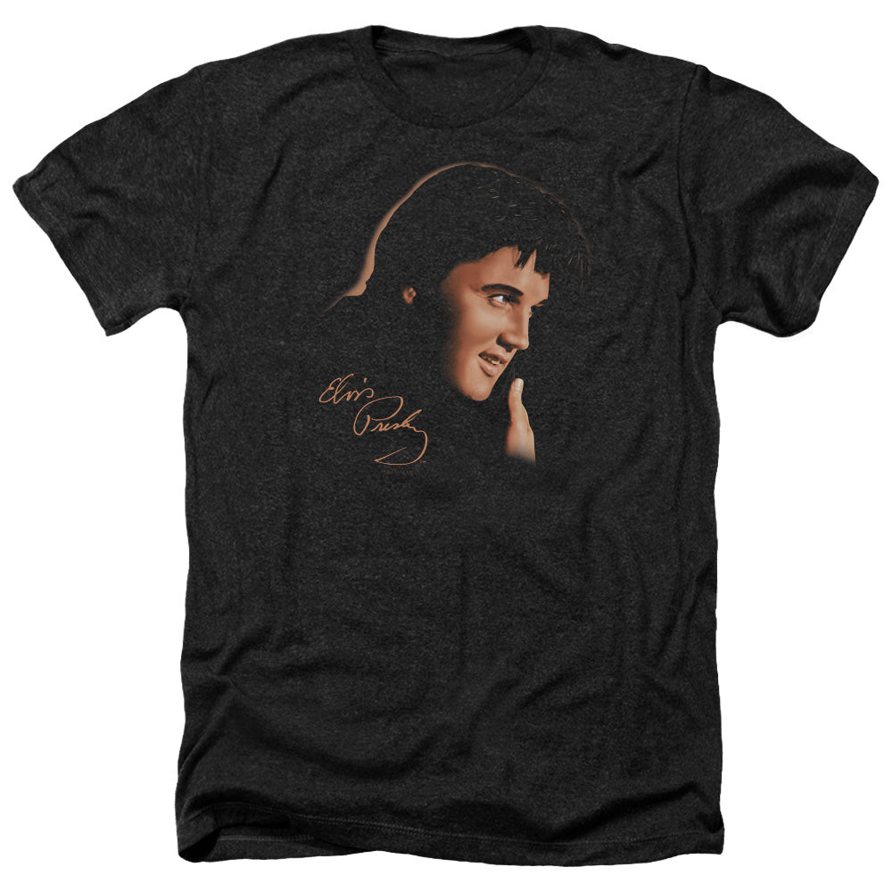 AN OFFCIALLY LICENSED ELVIS PRESLEY WARM PORTRAIT MEN'S HEATHER T-SHIRT CHARCOAL