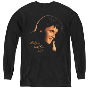 AN OFFCIALLY LICENSED ELVIS PRESLEY WARM PORTRAIT YOUTH LONG SLEEVE T-SHIRT BLACK