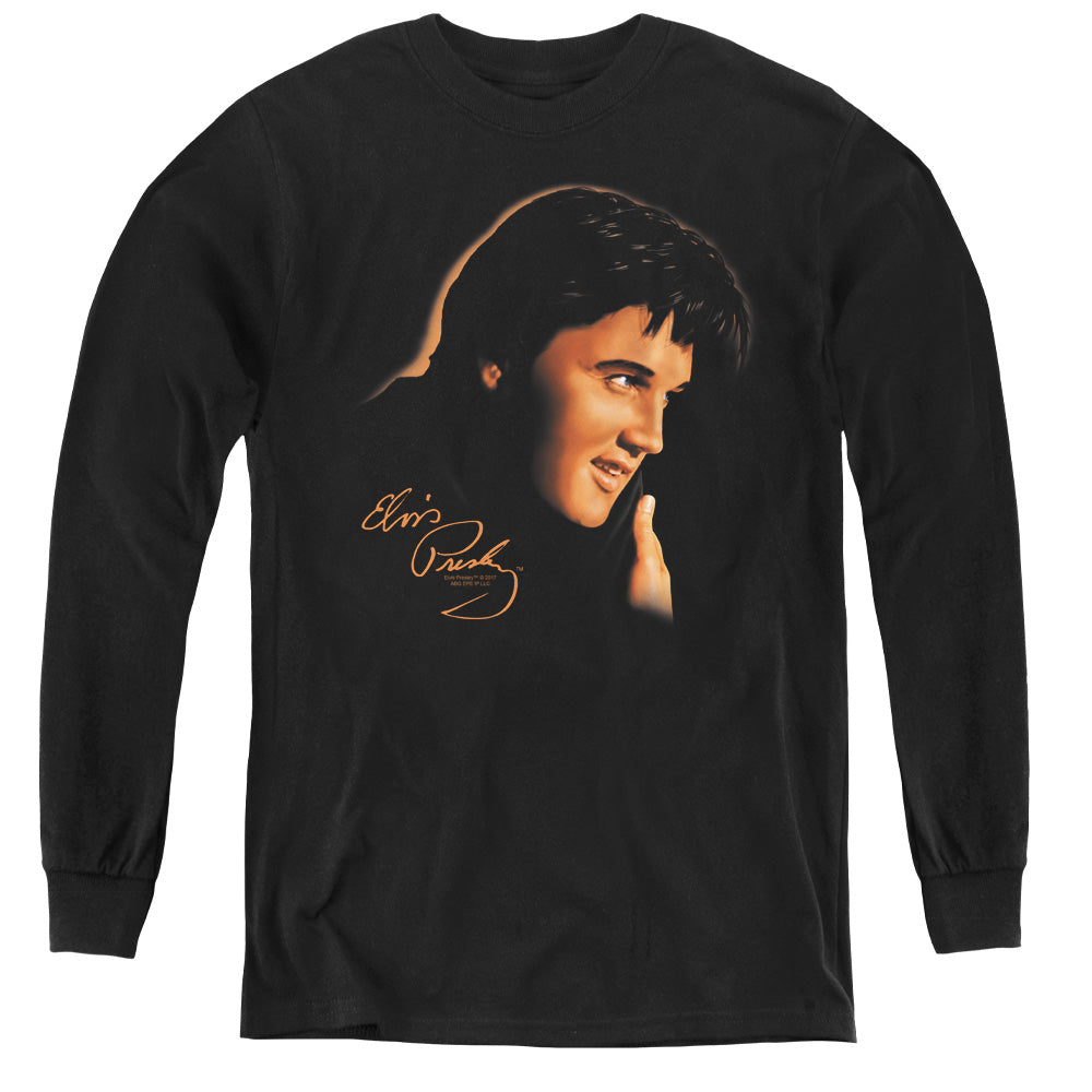 AN OFFCIALLY LICENSED ELVIS PRESLEY WARM PORTRAIT YOUTH LONG SLEEVE T-SHIRT BLACK
